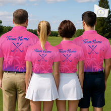 Load image into Gallery viewer, Mens Golf Polo Shirt Custom Pink Blue Palm Pattern Team Golf Tops For Men, Summer Golf Gifts NHN0172