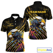 Load image into Gallery viewer, Mens Golf Polo Shirt Custom Yellow And Black Grunge Ripped Eagle Grasping Golf Ball Golf Apparel NHN0057