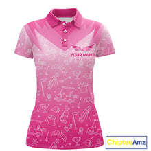 Load image into Gallery viewer, Womens Golf Polo Shirt Custom Pink Golf Ball Golf Club Pattern Team Ladies Golf Tops, Golf Gifts NHN0198