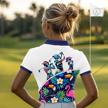 Load image into Gallery viewer, Funny Womens Golf Polo Shirt Custom Toucan Tropical Pattern, Flamingo Golf Shirt For Ladies NHN0205