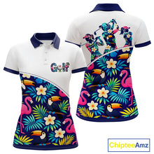Load image into Gallery viewer, Funny Womens Golf Polo Shirt Custom Toucan Tropical Pattern, Flamingo Golf Shirt For Ladies NHN0205