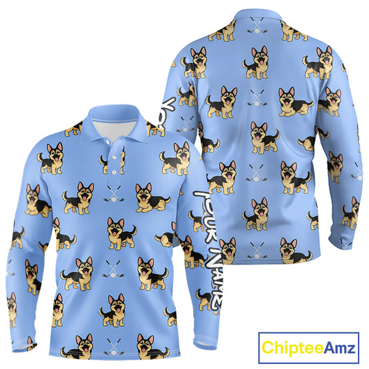 Long Sleeve Golf Polo Shirt Custom Funny German Shepherd Team Mens Golf Tops, Dog Lover Gift NHN0213