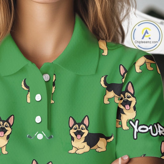 Funny German Shepherd Womens Golf Polo Shirt Custom Green Team Ladies Golf Tops, Dog Lover Gift NHN0213