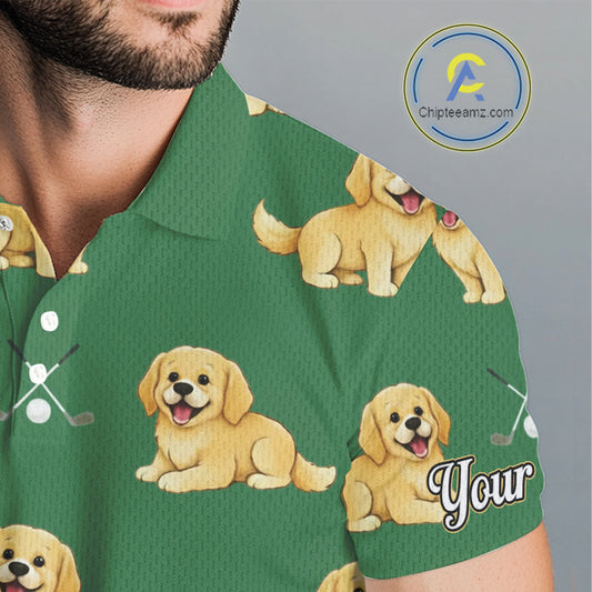 Golden Retriever Mens Golf Polo Shirt Custom Funny Green Pattern Team Mens Golf Tops, Dog Lover Gift NHN0214
