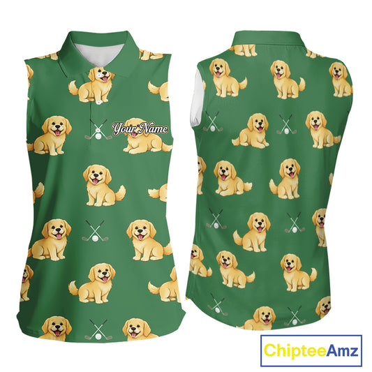 Golden Retriever Womens Sleeveless Golf Polo Shirt Custom Funny Green Team Golf Tops, Dog Lover Gift NHN0214