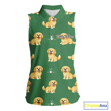 Load image into Gallery viewer, Golden Retriever Womens Sleeveless Golf Polo Shirt Custom Funny Green Team Golf Tops, Dog Lover Gift NHN0214