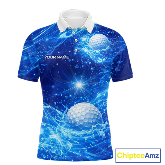 Personalized Mens Golf Polo Shirt Blue Water Splash Golf Ball Custom Name Golf Tops For Team NHN0221