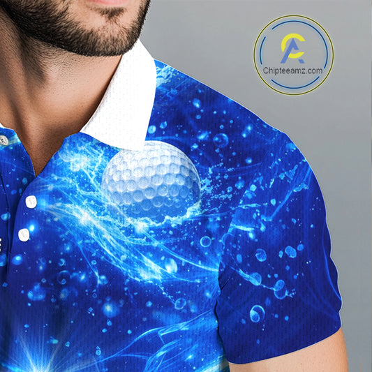 Personalized Mens Golf Polo Shirt Blue Water Splash Golf Ball Custom Name Golf Tops For Team NHN0221