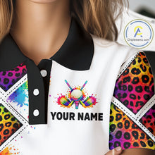 Load image into Gallery viewer, Rainbow Womens Golf Polo Shirt Leopard Print Pattern Custom Team Ladies Golf Top, Golf Gift NHN0228
