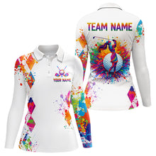 Load image into Gallery viewer, Watercolor Argyle Pattern Long Sleeve Golf Polo Shirt Custom White Golf Clubs Golf Shirts For Women NHN0006