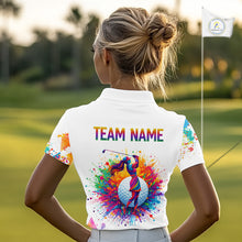 Load image into Gallery viewer, Watercolor Argyle Pattern Womens Golf Polo Shirt Custom White Golf Clubs Golf Shirts For Ladies NHN0006