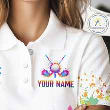 Load image into Gallery viewer, Watercolor Argyle Pattern Womens Golf Polo Shirt Custom White Golf Clubs Golf Shirts For Ladies NHN0006
