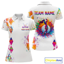 Load image into Gallery viewer, Watercolor Argyle Pattern Womens Golf Polo Shirt Custom White Golf Clubs Golf Shirts For Ladies NHN0006