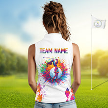 Load image into Gallery viewer, Watercolor Argyle Pattern Womens Sleeveless Golf Polo Shirt Custom White Golf Clubs Golf Shirts NHN0006