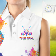 Load image into Gallery viewer, Watercolor Argyle Pattern Womens Sleeveless Golf Polo Shirt Custom White Golf Clubs Golf Shirts NHN0006