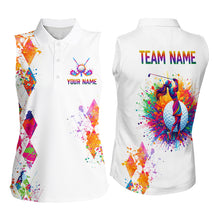 Load image into Gallery viewer, Watercolor Argyle Pattern Womens Sleeveless Golf Polo Shirt Custom White Golf Clubs Golf Shirts NHN0006