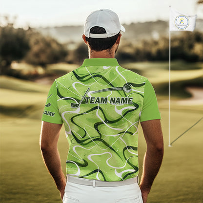 Green And White Mens Golf Polo Shirts Custom Green Camo Golf Tops For Men, Personalized Golf Gifts NHN0111