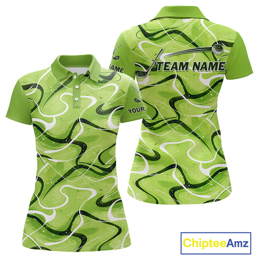 Green And White Womens Golf Polo Shirts Custom Green Camo Golf Tops For Ladies, Golf Gifts NHN0111