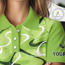Load image into Gallery viewer, Green And White Womens Golf Polo Shirts Custom Green Camo Golf Tops For Ladies, Golf Gifts NHN0111