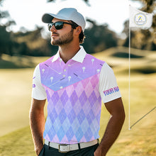 Load image into Gallery viewer, Argyle Golf Polo Shirt For Men Custom Pink &amp; Purple Plaid Golf Clubs Pattern Team Golf Top, Golf Gifts NHN0114