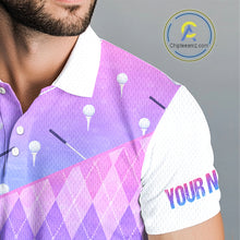Load image into Gallery viewer, Argyle Golf Polo Shirt For Men Custom Pink &amp; Purple Plaid Golf Clubs Pattern Team Golf Top, Golf Gifts NHN0114