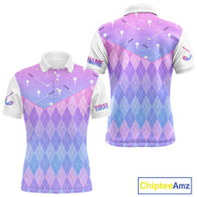 Load image into Gallery viewer, Argyle Golf Polo Shirt For Men Custom Pink &amp; Purple Plaid Golf Clubs Pattern Team Golf Top, Golf Gifts NHN0114