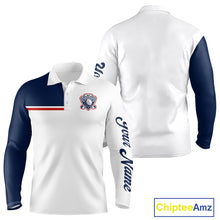 Load image into Gallery viewer, Blue And White Golf Polo Shirt, Custom Name Long Sleeve Golf Polo Shirt, Personalized Golf Gifts NHN0117