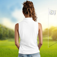 Load image into Gallery viewer, Blue And White Golf Polo Shirt, Custom Name Womens Sleeveless Golf Polo Shirt, Personalized Golf Gifts NHN0117