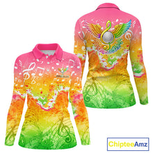 Load image into Gallery viewer, Womens Long Sleeve Golf Polo Shirt Colorful Music Angel Wing Golf Ball Custom Golf Top For Team NHN0130