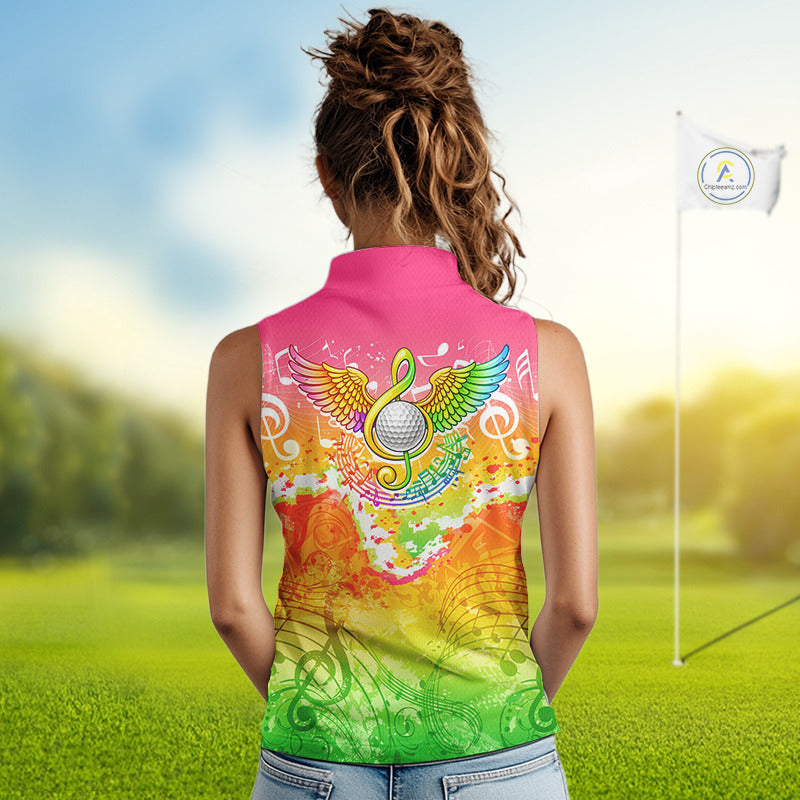 Womens Sleeveless Golf Polo Shirt Colorful Music Angel Wing Golf Ball Custom Golf Top For Team NHN0130