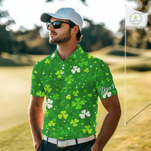 Load image into Gallery viewer, Mens Golf Polo Shirt Custom Green Music Angel Wing Golf Ball St Patricks Day Golf Shirts, Golf Gifts NHN0132