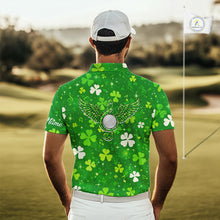 Load image into Gallery viewer, Mens Golf Polo Shirt Custom Green Music Angel Wing Golf Ball St Patricks Day Golf Shirts, Golf Gifts NHN0132