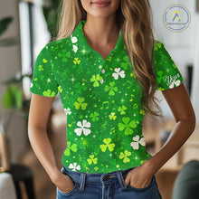 Load image into Gallery viewer, Womens Golf Polo Shirt Custom Green Music Angel Wing Golf Ball St Patricks Day Golf Shirts, Golf Gifts NHN0132