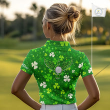 Load image into Gallery viewer, Womens Golf Polo Shirt Custom Green Music Angel Wing Golf Ball St Patricks Day Golf Shirts, Golf Gifts NHN0132
