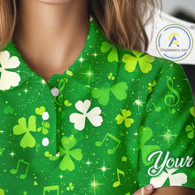 Load image into Gallery viewer, Womens Golf Polo Shirt Custom Green Music Angel Wing Golf Ball St Patricks Day Golf Shirts, Golf Gifts NHN0132
