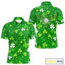 Load image into Gallery viewer, Mens Golf Polo Shirt Custom Green Music Angel Wing Golf Ball St Patricks Day Golf Shirts, Golf Gifts NHN0132