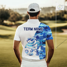 Load image into Gallery viewer, Custom Mens Golf Polo Shirt Funny Blue And White Shark Pattern Golf Shirts For Men NHN0002
