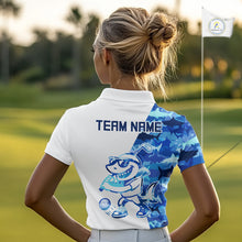 Load image into Gallery viewer, Custom Womens Golf Polo Shirt Funny Blue And White Shark Pattern Golf Shirts For Women NHN0002