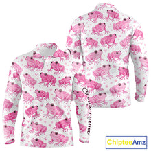 Load image into Gallery viewer, Funny Pink Frog Pattern Long Sleeve Golf Polo Shirt Custom Golf Attire For Men, Golfer Gifts NHN0134
