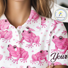 Load image into Gallery viewer, Funny Pink Frog Pattern Womens Golf Polo Shirts Custom Golf Attire For Ladies Personalized Golfer Gift NHN0134