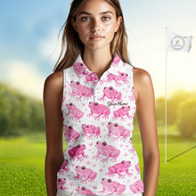 Load image into Gallery viewer, Funny Womens Sleeveless Golf Polo Shirt Custom Pink Frog Pattern Golf Attire For Ladies Golfer NHN0134