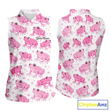 Load image into Gallery viewer, Funny Womens Sleeveless Golf Polo Shirt Custom Pink Frog Pattern Golf Attire For Ladies Golfer NHN0134