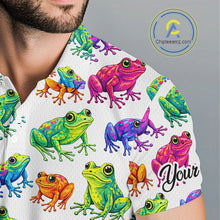 Load image into Gallery viewer, Funny Colorful Frog Pattern Mens Golf Polo Shirts Custom Watercolor Golf Attire For Men, Golf Gifts NHN0134