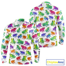 Load image into Gallery viewer, Funny Colorful Frog Pattern Long Sleeve Golf Polo Shirt Custom Watercolor Golf Attire For Men, Golf Gift NHN0134