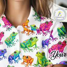 Load image into Gallery viewer, Funny Colorful Frog Pattern Womens Golf Polo Shirts Custom Watercolor Golf Attire For Ladie, Golf Gift NHN0134