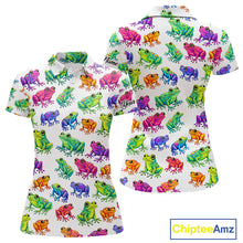 Load image into Gallery viewer, Funny Colorful Frog Pattern Womens Golf Polo Shirts Custom Watercolor Golf Attire For Ladie, Golf Gift NHN0134