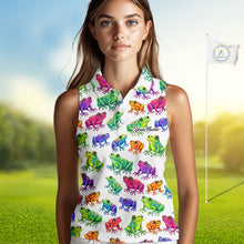 Load image into Gallery viewer, Funny Watercolor Womens Sleeveless Golf Polo Shirt Custom Colorful Frog Pattern Golf Attire NHN0134