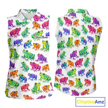 Load image into Gallery viewer, Funny Watercolor Womens Sleeveless Golf Polo Shirt Custom Colorful Frog Pattern Golf Attire NHN0134
