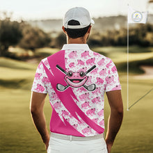 Load image into Gallery viewer, Funny Mens Golf Polo Shirts Custom Pink Frog Pattern Golf Attire For Men Personalized Golfer Gifts NHN0136