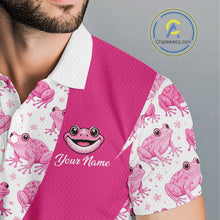 Load image into Gallery viewer, Funny Mens Golf Polo Shirts Custom Pink Frog Pattern Golf Attire For Men Personalized Golfer Gifts NHN0136